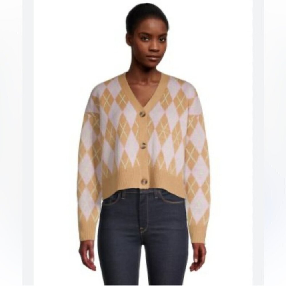 Design Lab Cropped V-Neck Argyle Cardigan Sz XS